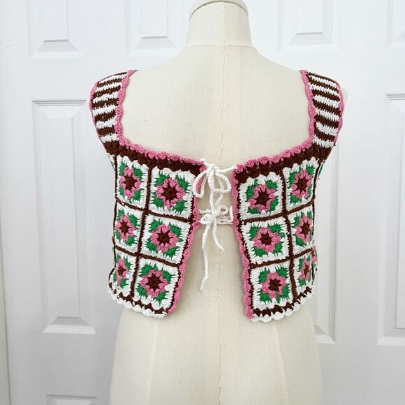 Maeve Womens Multicolor Granny Square Crochet Floral Tank Vest One Size NWT - Picture 6 of 7